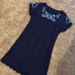 Navy dress with pretty embroidered flowers